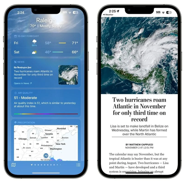 临渭苹果14维修分享iPhone 14手机如何看天气时顺带看新闻 